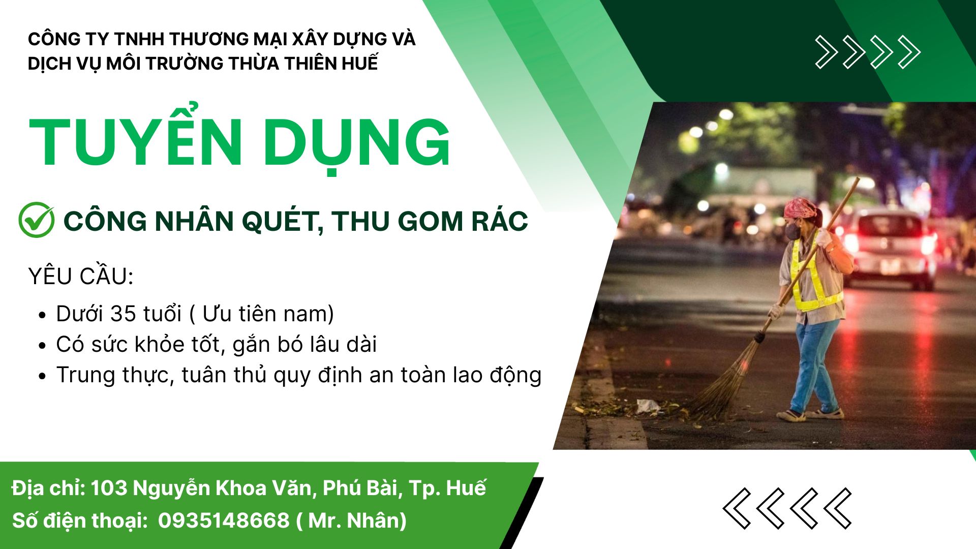 CÔNG TY TNHH TM-XD VÀ DV MÔI TRƯỜNG THỪA THIÊN HUẾ 